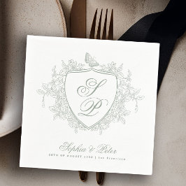 Sagegrön monogram bröllop pappersservett