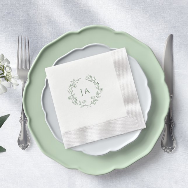 Sagegrön Monogram Bröllop Pappersservett (Skapare uppladdad)