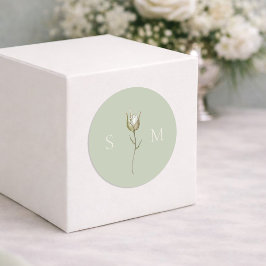Sagegrön Monogram Bröllop Runt Klistermärke