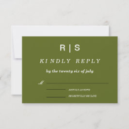 Sagegrön Monogram Bröllops RSVP-kort OSA Kort