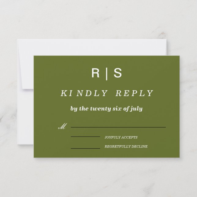 Sagegrön Monogram Bröllops RSVP-kort OSA Kort (Framsida)
