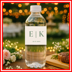 Sagegrön monogram Enkel minimalistisk bröllopsin Vattenflaska Etikett
