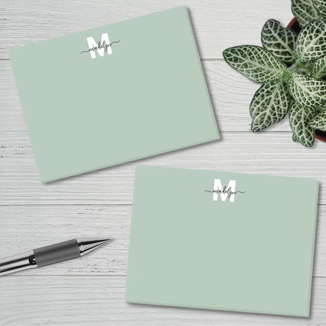 Sagegrön monogram post-it block (Sage Green Monogram Post-it Notes)