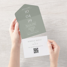 Sagegrön Monogram QR-kod Bröllopsdatum