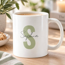 Sagegrön monogrambokstav i kalligrafi namn