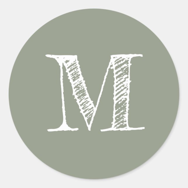 Sagegrön monograminitial runt klistermärke (Framsida)