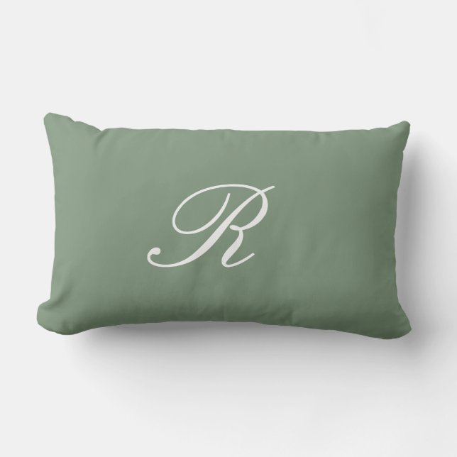 Sagegrön monograminitial vigeldbilaga lumbarkudde (Framsida)
