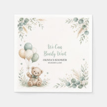 Sagegrön nallebjörn Baby Shower-papper