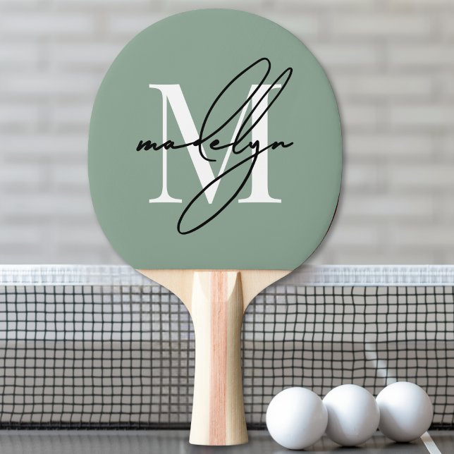 Sagegrön namnmonogram pingisracket (Sage Green Name Monogram Ping Pong Paddle)