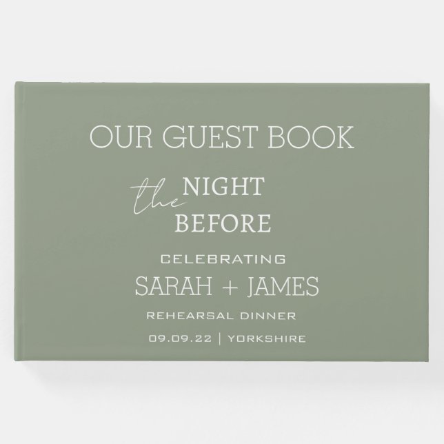 Sagegrön natten före Rehearsal Dinner Gästböcker (Framsida)