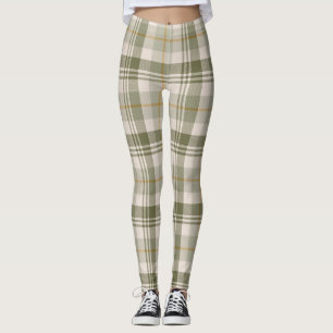 Sagegrön neutral rutig mönster leggings