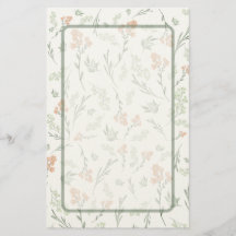 Sagegrön och Aprikos Vildblomma Akvarell
