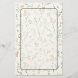Sagegrön och Aprikos Vildblomma Akvarell Brevpapper