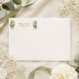 Sagegrön och elfenbensfärgade blommor Bröllopsadre Returadress Etikett