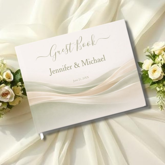 Sagegrön och elfenbensvit bröllopsfest gästböcker (Sage Green and Ivory Wedding Guest Book )