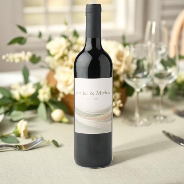 Sagegrön och elfenbensvit bröllopsfest vinflaska etikett (Sage Green and Ivory Wedding Wine Label)