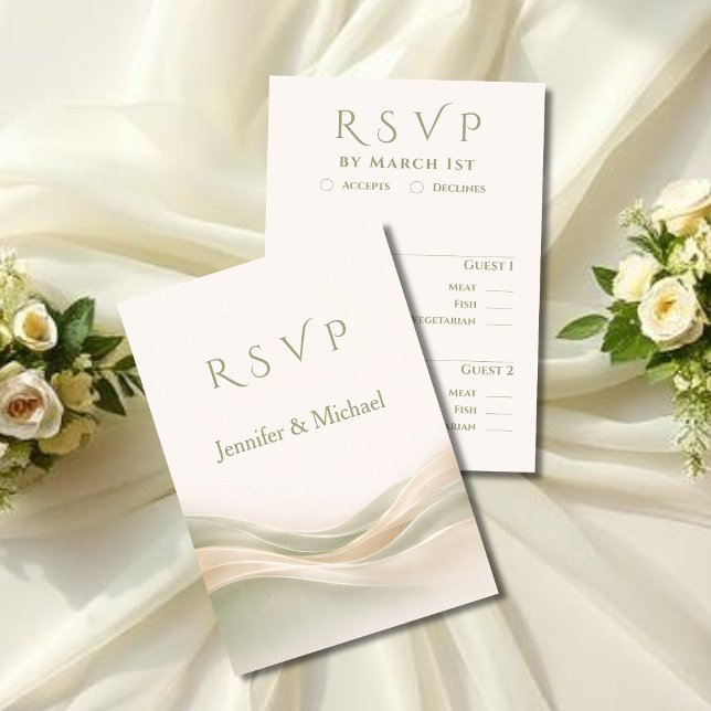 Sagegrön och elfenbensvit modern bröllopsinbjudan  OSA kort (Sage Green and Ivory Modern Wedding  RSVP Card)