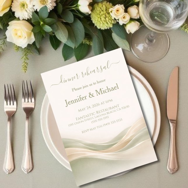 Sagegrön och elfenbensvit repetitionsmiddag  inbjudningar (Sage Green and Ivory Dinner Rehearsal  Invitation )
