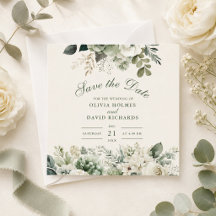 Sagegrön och elfenbensvit vildblomma Save the Date
