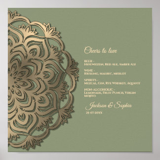 Sagegrön och guld Elegant Lyxig Menytecken Poster