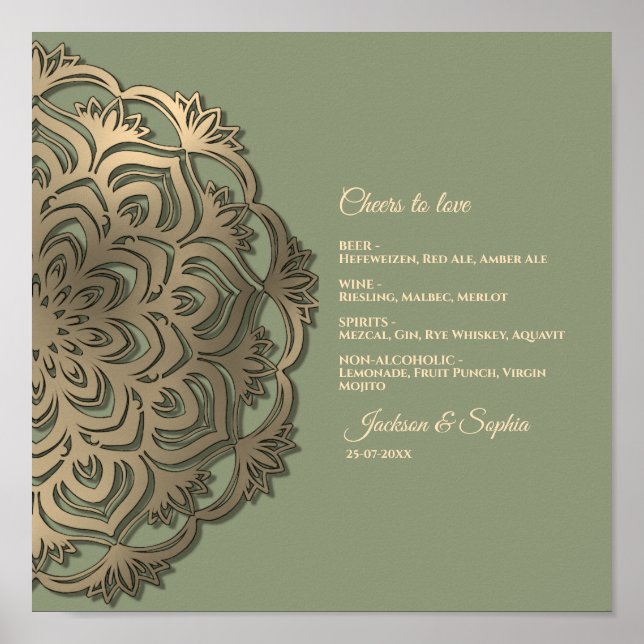 Sagegrön och guld Elegant Lyxig Menytecken Poster (Framsidan)