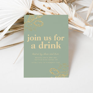 Sagegrön och guld middag cocktailfest inbjudan