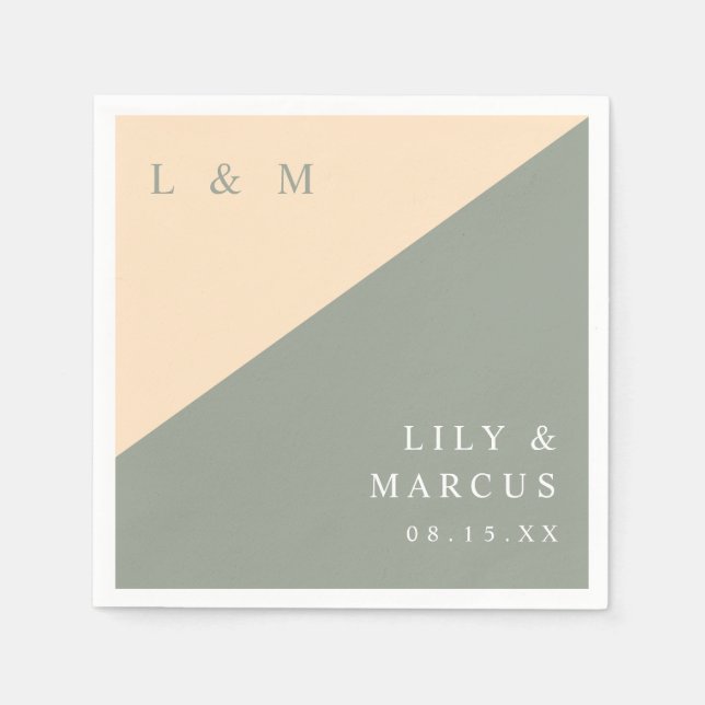 Sagegrön och kräm Elegant Monogram Bröllop Pappersservett (Framsidan)