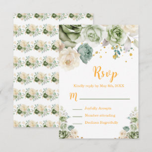 Sagegrön och krämfärgad blomster Sweet Sixteen OSA Kort