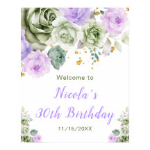 Sagegrön och lila blomsterbukett välkommen på föde