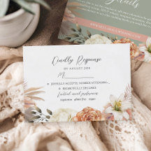 Sagegrön och persikofärgad blommig bröllops-RSVP-k