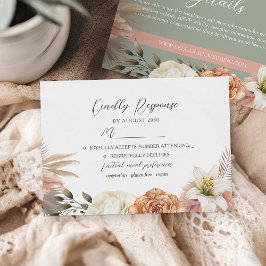 Sagegrön och persikofärgad blommig bröllops-RSVP-k OSA Kort