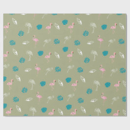 Sagegrön och rosa flamingo-inslagspapper presentpapper