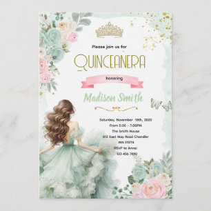Sagegrön och rosabränd Quinceañera-inbjudan Inbjudningar