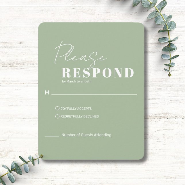 Sagegrön och vit modern minimalistisk bröllop OSA kort (Sage Green and White Modern Minimalist Wedding RSVP Card)