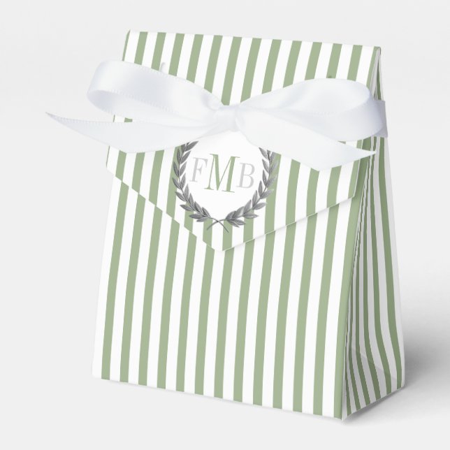 Sagegrön och vit randig monogram bröllop presentaskar (Framsidan Sidan)