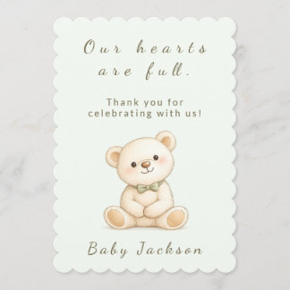 Sagegrön Oh Pojke Teddybjörn Baby Shower Tack Kort