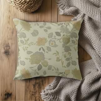 Sagegrön Oliv Guld Grå Modern Bondgårdsstil Blommi Kudde