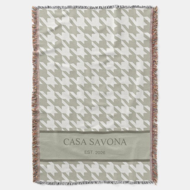 Sagegrön + Oliv Houndstooth Personlig Filt (Framsidan Vertikal)