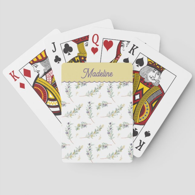 Sagegrön olivkvist anpassat namn casinokort (Baksidan)