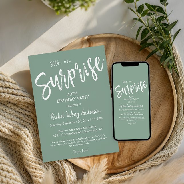 Sagegrön överraskningsfest för pensionering  inbjudningar (Skapare uppladdad)