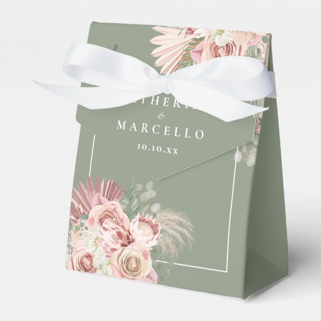 Sagegrön Pampasgräs Boho Bröllopspresentlåda Presentaskar (Framsidan Sidan)