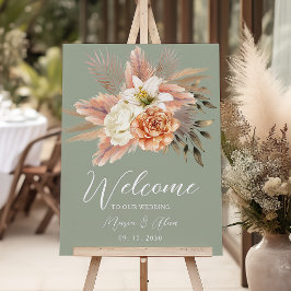 Sagegrön Päron Blommig Bröllops Välkomstskylt Poster