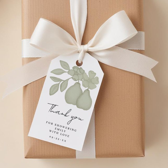 Sagegrön Perfect Pear Bröllopsdusch Tack Kort (Sage Green Thank You Tag)