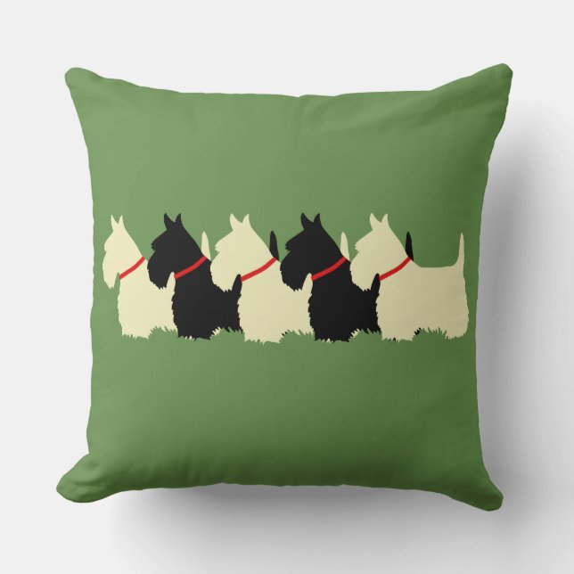 Sagegrön Plaid tryck 6 Scottish Terrier hund Kudde (Framsida)