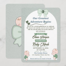 Sagegrön pojkbaby inbjudan till baby shower