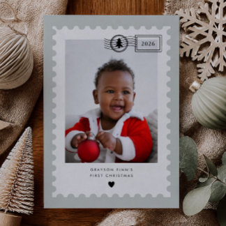 Sagegrön poststämpel Baby:s första jul Julkort