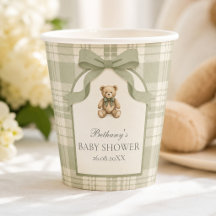 Sagegrön Preppy Gingham Teddybjörn Bebis Shower