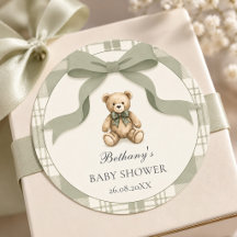 Sagegrön Preppy Gingham Teddybjörn Bebisshower
