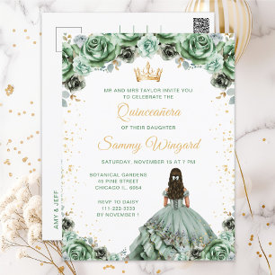 Sagegrön Prinsessa Blommig Quinceañera Vykort
