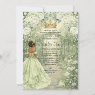 Sagegrön prinsessa & groda sagolik Quinceañera-inb Inbjudningar